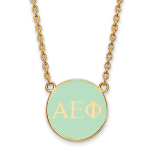 Sterling Gold-plate Alpha Epsilon Phi Small  Enamel Pendant 18" Necklace